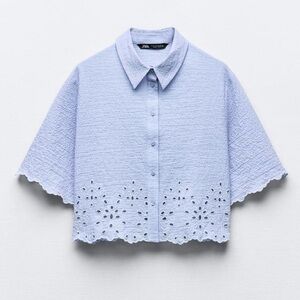 NEW Zara Cropped Shirt with Cutwork Embroidery 💙